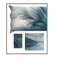 Parure lenzuola matimoniale in puro cotone stampa digitale PIUME AZZURRE lenzuolo copriletto con federe