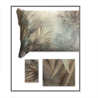 Parure lenzuola matimoniale in puro cotone stampa digitale FOGLIE BEIGE lenzuolo copriletto con federe