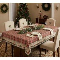 Tovaglia in cotone copritavolo natalizio tartan con balza winter Garland 12 Posti