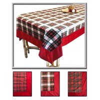 Tovaglia copritavolo velluto elegante ciniglia scozzese tartan rosso bianco