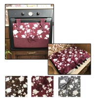 Copriforno con tasca +coprifornelli cucina moderna fiori fiocco grigio bordeaux marrone