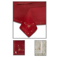 Tovaglia servizio natalizio ricamato cotone snow elegante rosso oro avorio X6 POSTI