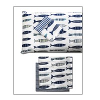 Completo letto  matrimoniale puro cotone marinaro pesci blu Java