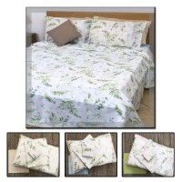 Completo letto lenzuola matrimoniale puro cotone Happidea Shida fiori foglie provenzale moderno