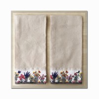 Set strofinacci 2 pezzi cotone coppia canovacci BOTANIC stampa beige moderno fiori