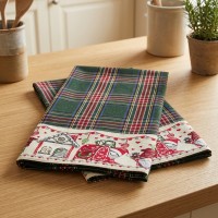 Coppia strofinacci in cotone natalizio tartan kokta idea regalo
