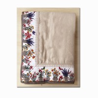 Tovaglia in cotone con balza stampata BOTANIC  beige x6 x12 posti elegante moderna idea regalo