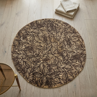 Tappeto juta fatto a mano rotondo Foglia nero