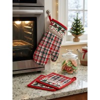 Presine e guantone natalizi tartan garland tinto in filo