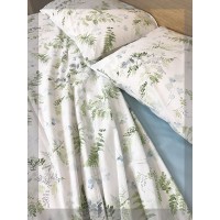 Completo letto lenzuola matrimoniale puro cotone Happidea Shida fiori foglie provenzale moderno