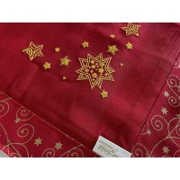 Tovaglia servizio natalizio ricamato cotone snow elegante rosso oro avorio X6 POSTI