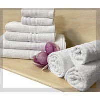 Set Asciugamani Bagno 2+2 Bianco-Blu Bordo Rigato 100% Morbida spugna di  cotone