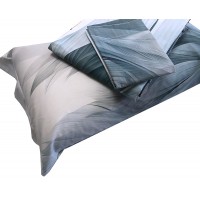 Parure lenzuola matimoniale in puro cotone stampa digitale PIUME AZZURRE lenzuolo copriletto con federe