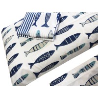 Completo letto  matrimoniale puro cotone marinaro pesci blu Java