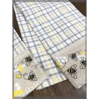 Set strofinacci 2pz in cotone REGINA api grigio giallo tortora country