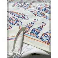Telo mare cotone con frange pesce arancio Blob colorato leggero pratico fouta