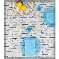 Tovaglia in cotone 4 posti copritavolo mare marinaro pesci azzurro blu moderno