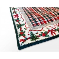 Tovaglia in cotone copritavolo natalizio tartan con balza winter Garland 12 Posti