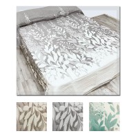 Copriletto estivo moderno foglie jacquard matrimoniale Lagos verde grigio tortora double face