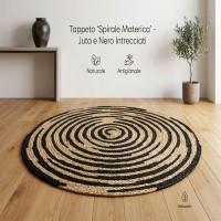 Tappeto juta fatto a mano rotondo Spirale nero