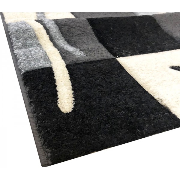 Tris tappeti camera da letto moderno nero grigio scacchi Cuba :: Easy Home  Store