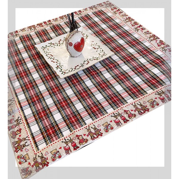 Centrotavola quadrato tovaglietta tartan scozzese natale happy deer 85x85cm  :: Easy Home Store