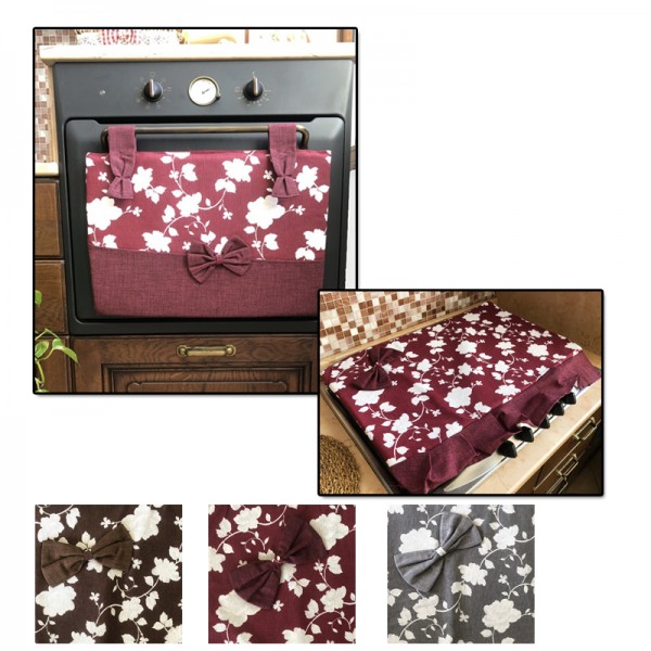 Copriforno con tasca +coprifornelli cucina moderna fiori fiocco grigio  bordeaux marrone :: Easy Home Store