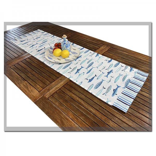 Runner corsia centro tavola marinaro moderno pesci azzurro Lagoon :: Easy  Home Store