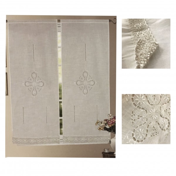 Coppia tendine intaglio bianco ricamate balza finestra balcone Kira :: Easy  Home Store