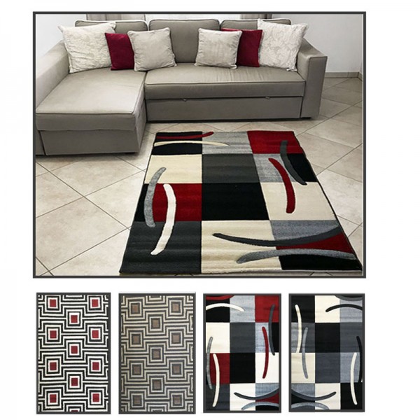 Tappeto arredo grande moderno rosso nero grigio beige geometrico Cuba ::  Easy Home Store