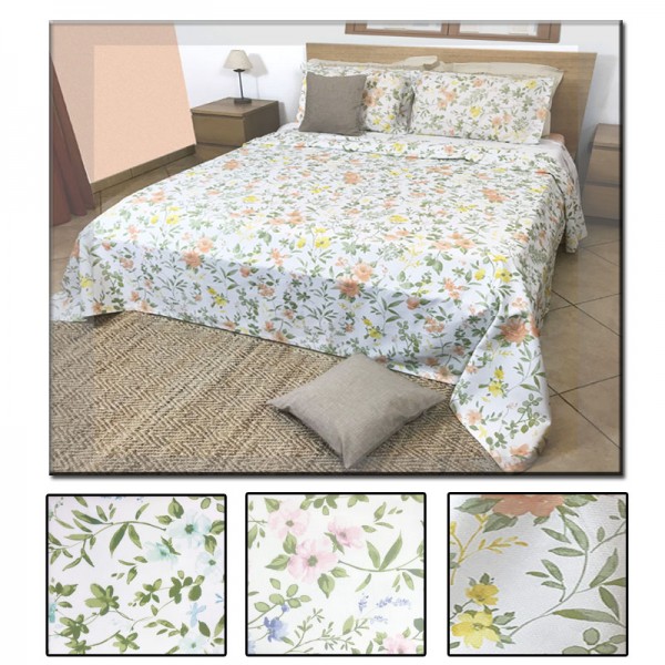 Copriletto cotone matrimoniale piquet Koen fiori fantasia Made in Italy ::  Easy Home Store