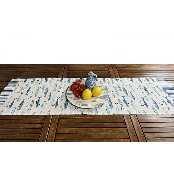 Runner corsia centro tavola marinaro moderno pesci azzurro Lagoon :: Easy  Home Store