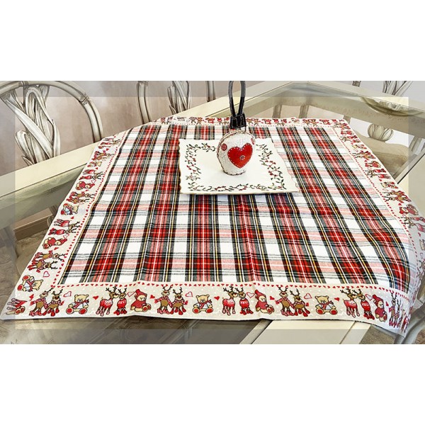 Centrotavola quadrato tovaglietta tartan scozzese natale happy deer 85x85cm  :: Easy Home Store