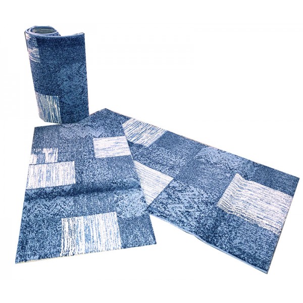 Tris tappeti camera da letto moderno Patchwork azzurro :: Easy Home Store